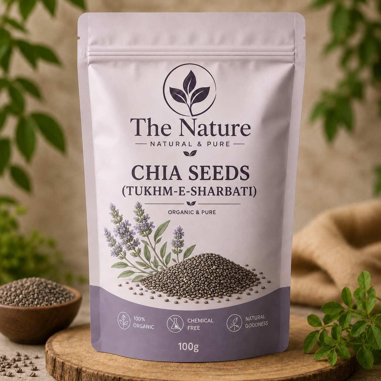 A 100g pouch pack of Chia Seeds